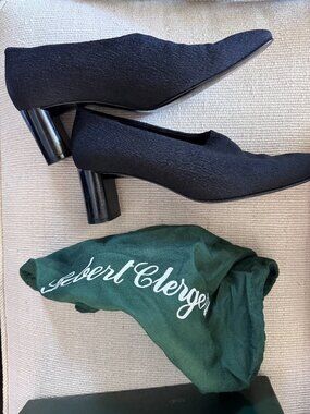 Robert Clergerie Black Stretch Block Heel Pumps